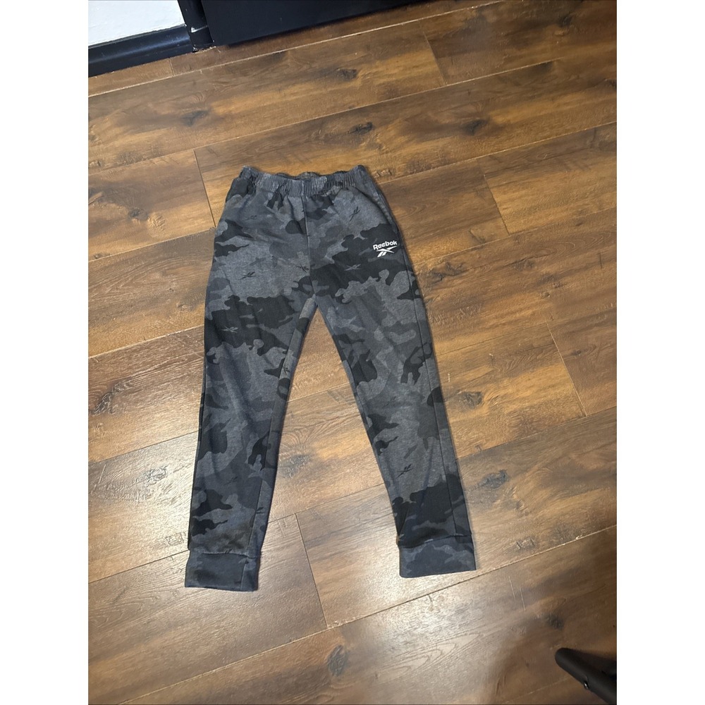 Reebok Kids Camo Joggers Sweatpants Medium 10-12 Black Grey Athletic Unisex